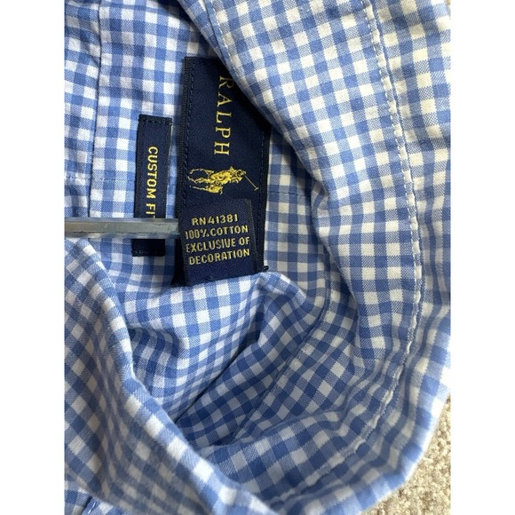 Polo Ralph Lauren Men's Medium Custom Fit Button Down Shirt Gingham Blue White - Picture 4 of 6